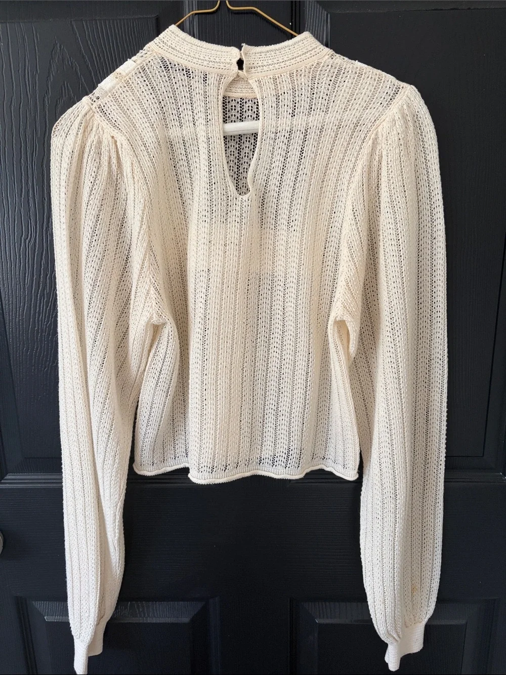 Zara Cream Sparkle Open-Knit Lace Yoke Long-Sleeve Top